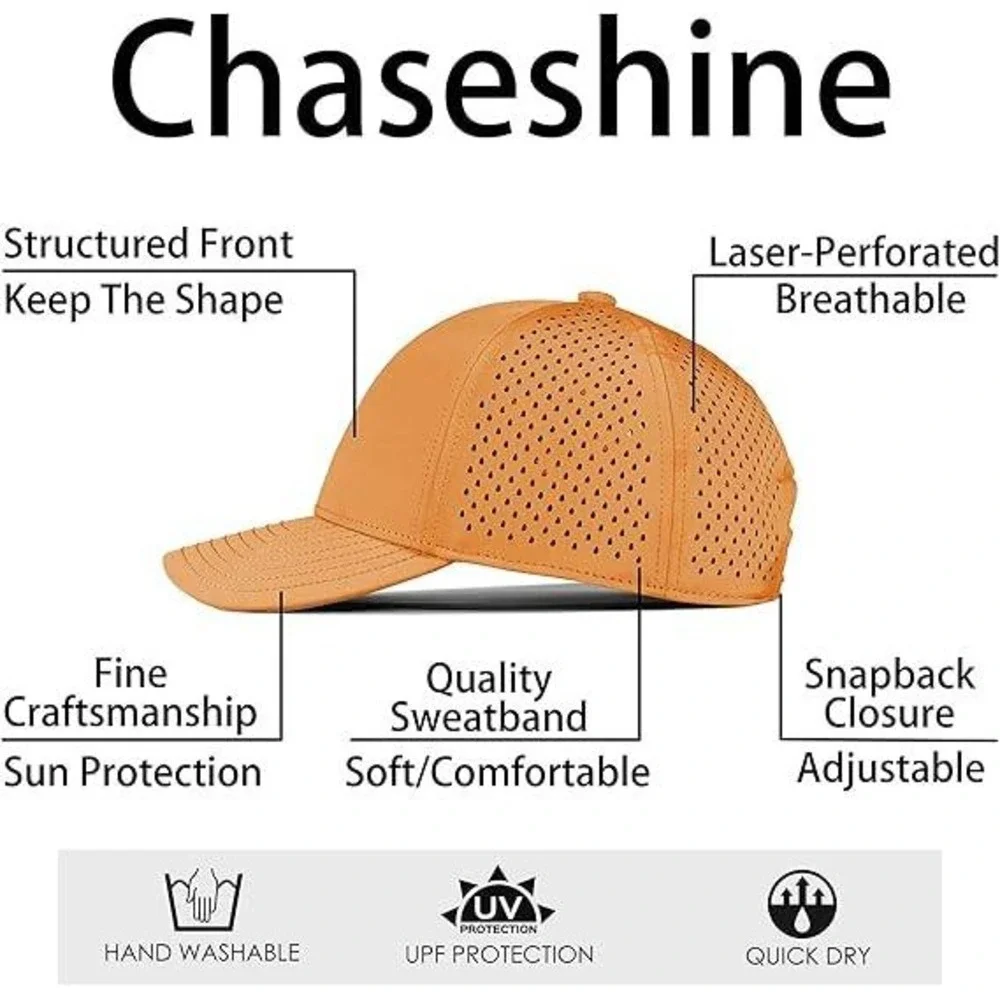 Chaseshine Performance Snapback Hat Orange Perforated‎ Golf Running Baseball Cap